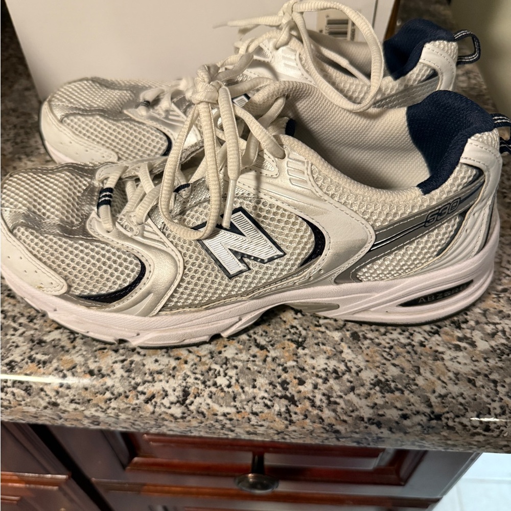 New Balance White and Navy Athletic Shoes